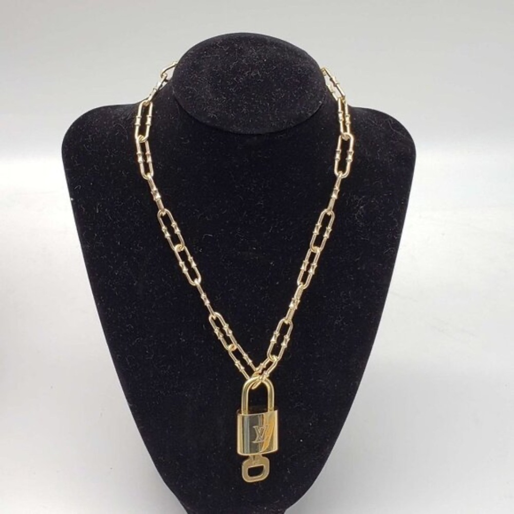 Authentic Louis Vuitton Lock and Key Gold Color with Gold Plated Chain Necklace